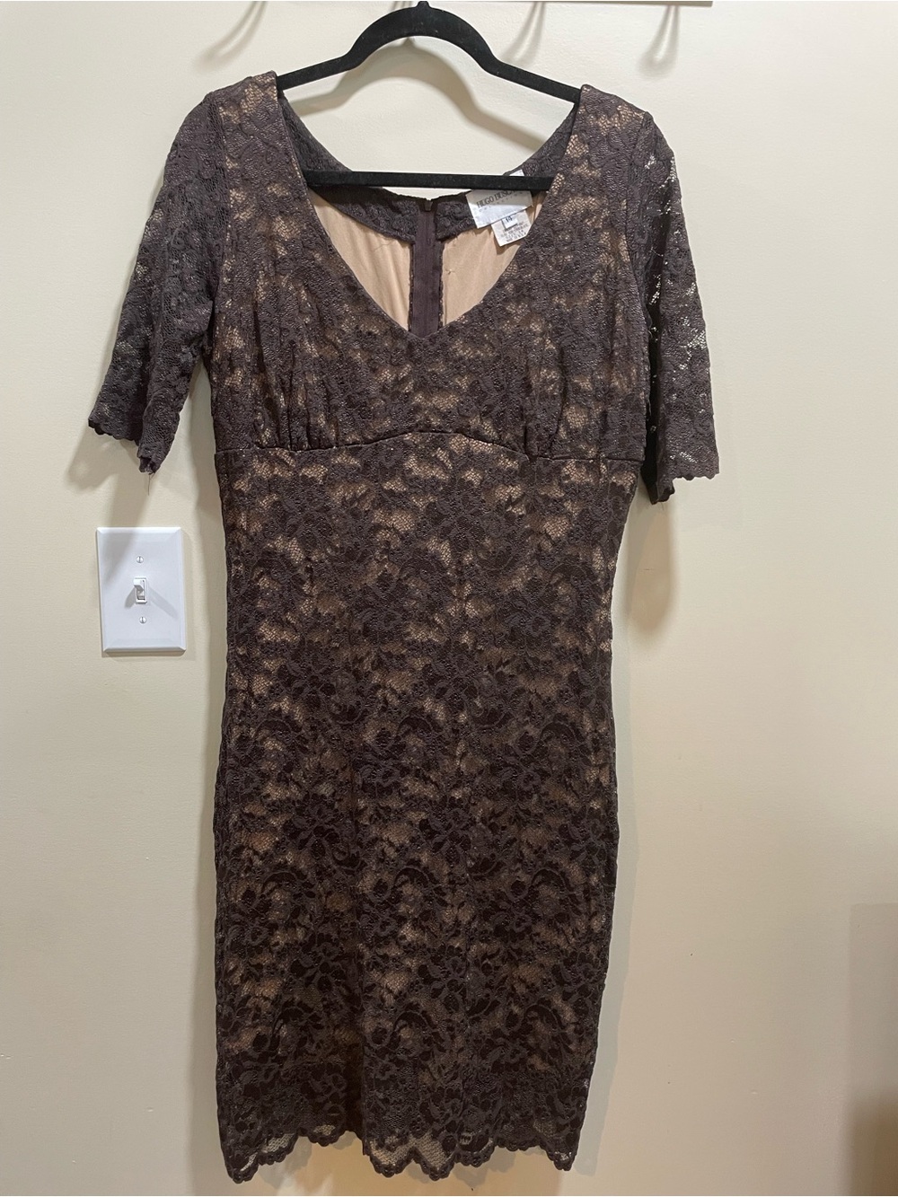 Hugo Buscati Brown Lace Midi Dress with Nude Lining